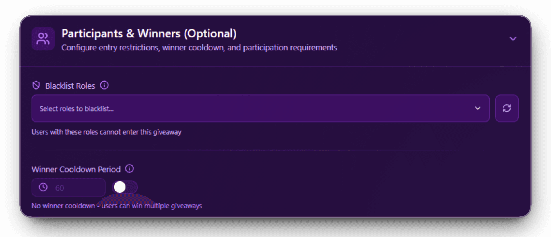 ScopliDrop winner cooldown and blacklist configuration settings