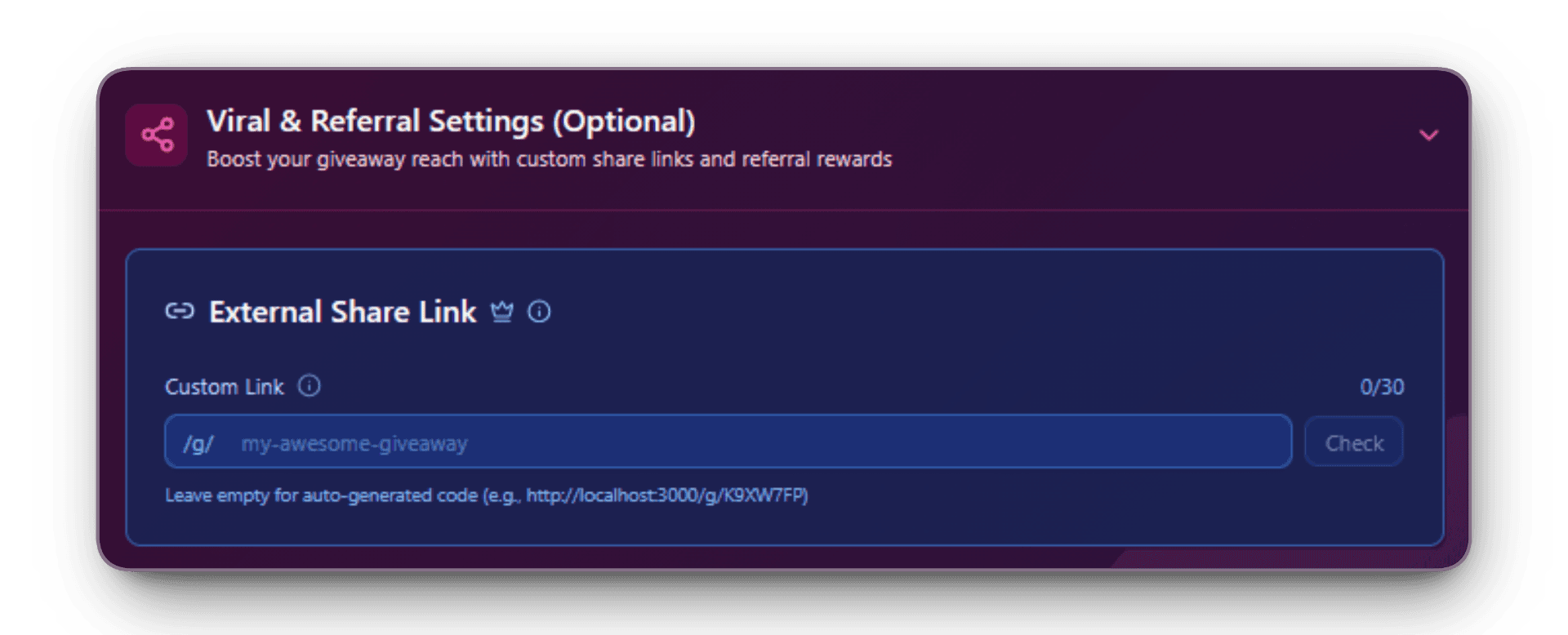 ScopliDrop custom viral share link input section