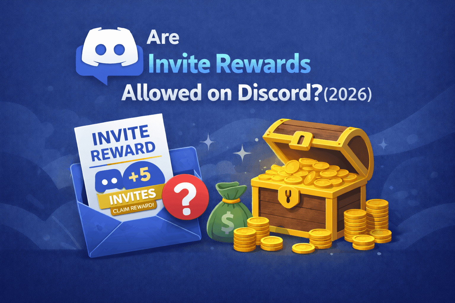 Are Invite Rewards Allowed on Discord? Blog post cover with invite reward envelope and treasure chest